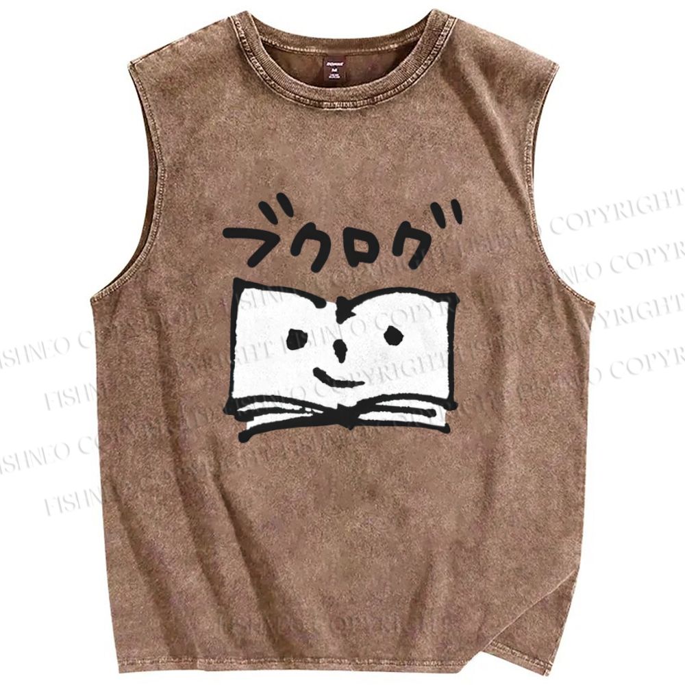 Unisex Book Printed Washed Tank Top