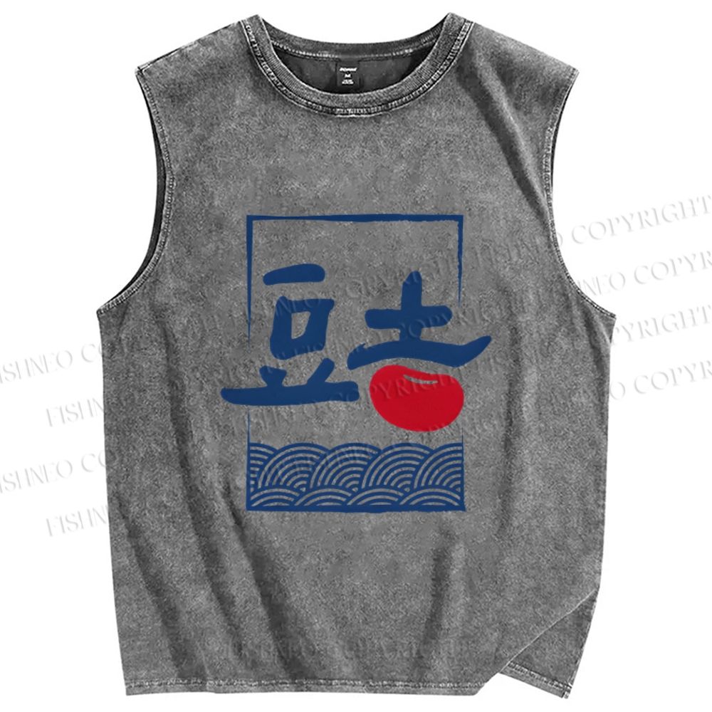 Unisex Waves Potatoes Printed Washed Tank Top