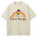 Unisex Faire Beau Cat Printed Washed Tee