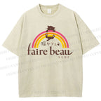 Unisex Faire Beau Cat Printed Washed Tee