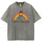 Unisex Faire Beau Cat Printed Washed Tee