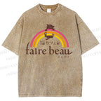 Unisex Faire Beau Cat Printed Washed Tee