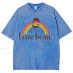 Unisex Faire Beau Cat Printed Washed Tee