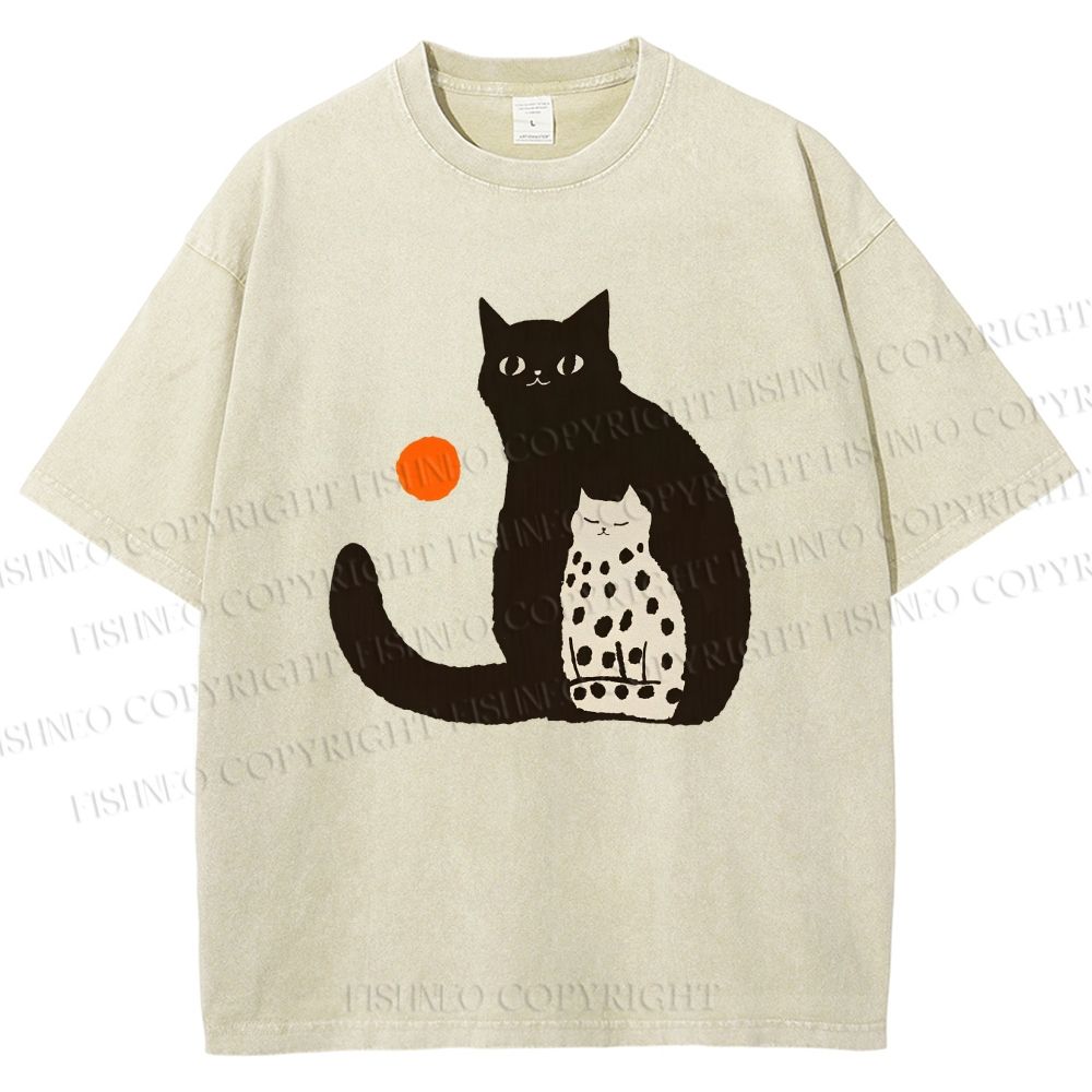 Unisex Cat Printed Washed Tee