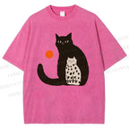 Unisex Cat Printed Washed Tee