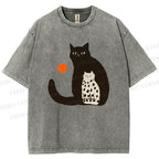 Unisex Cat Printed Washed Tee