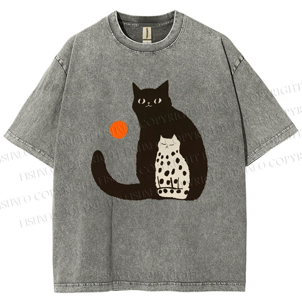 Unisex Cat Printed Washed Tee