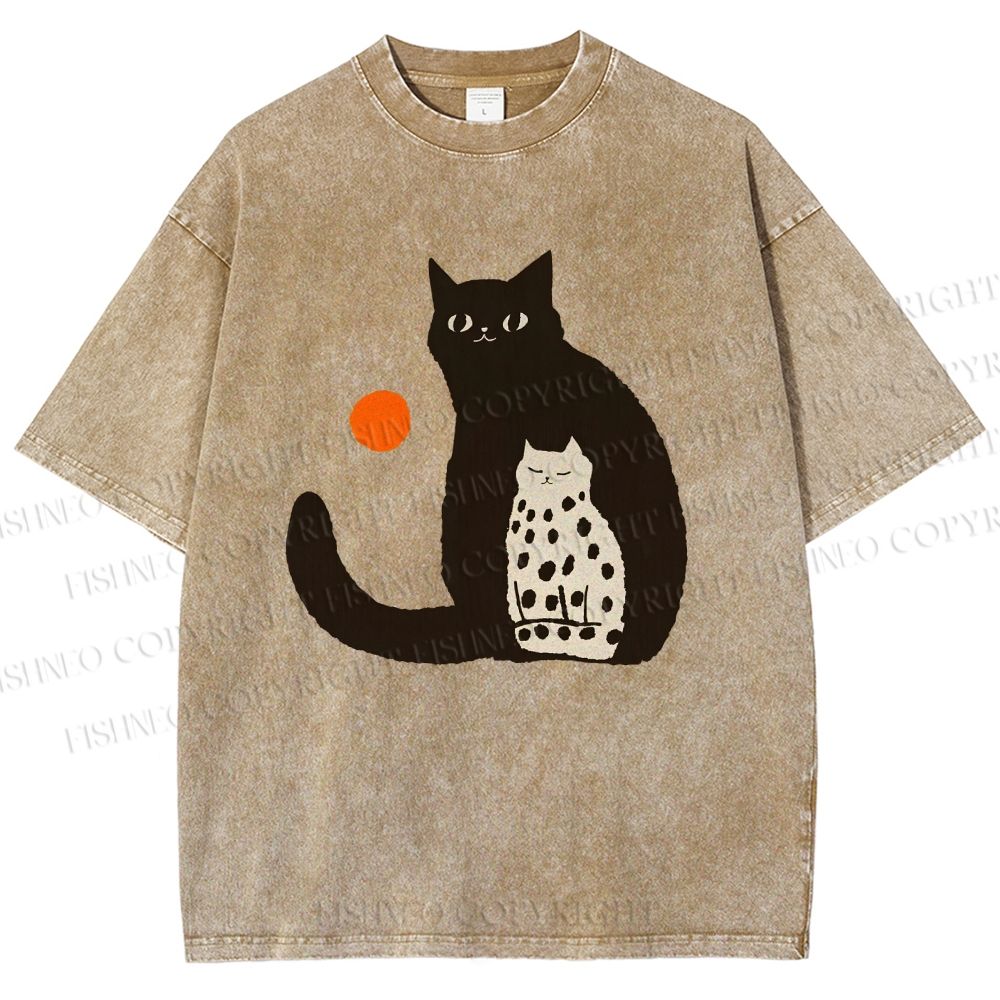 Unisex Cat Printed Washed Tee