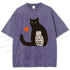 Unisex Cat Printed Washed Tee