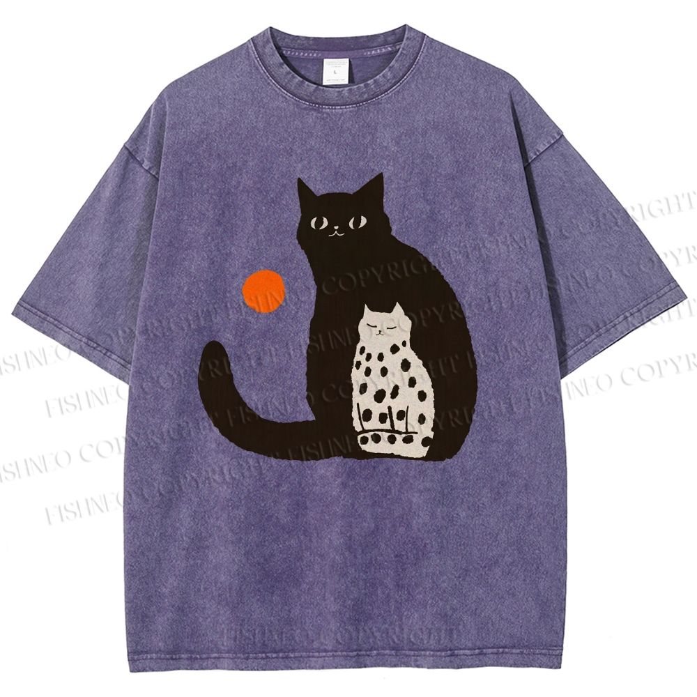 Unisex Cat Printed Washed Tee