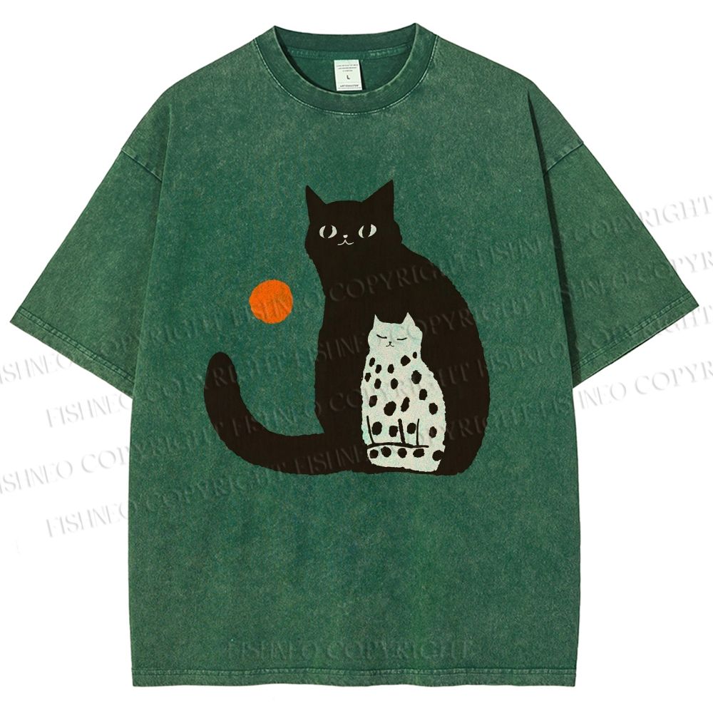 Unisex Cat Printed Washed Tee