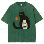 Unisex Cat Printed Washed Tee
