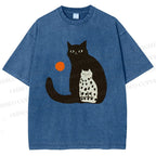 Unisex Cat Printed Washed Tee