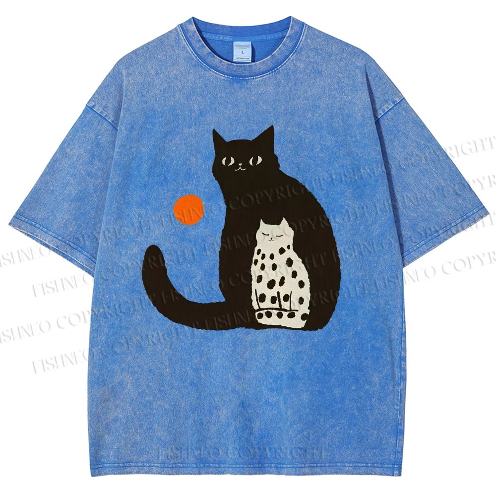 Unisex Cat Printed Washed Tee