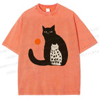 Unisex Cat Printed Washed Tee