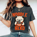 Unisex Noodle Neko Printed Washed Tee