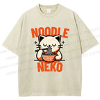 Unisex Noodle Neko Printed Washed Tee