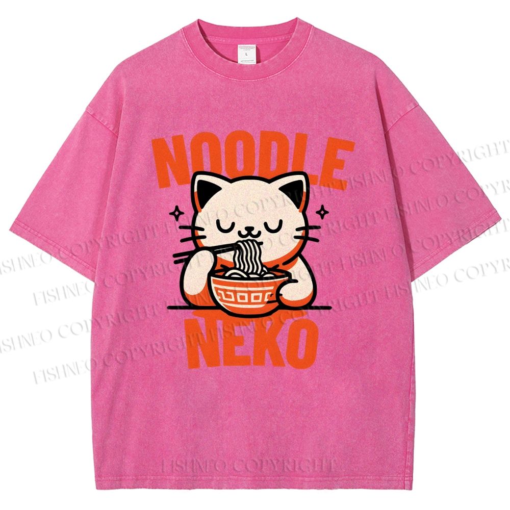 Unisex Noodle Neko Printed Washed Tee
