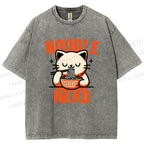 Unisex Noodle Neko Printed Washed Tee