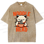 Unisex Noodle Neko Printed Washed Tee