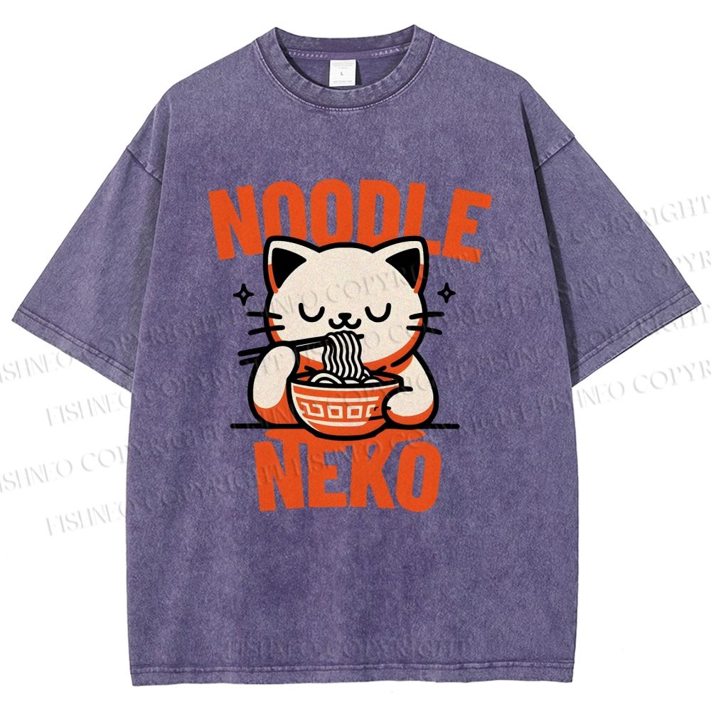 Unisex Noodle Neko Printed Washed Tee
