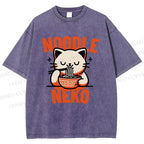 Unisex Noodle Neko Printed Washed Tee