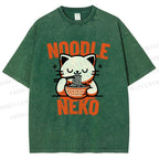 Unisex Noodle Neko Printed Washed Tee