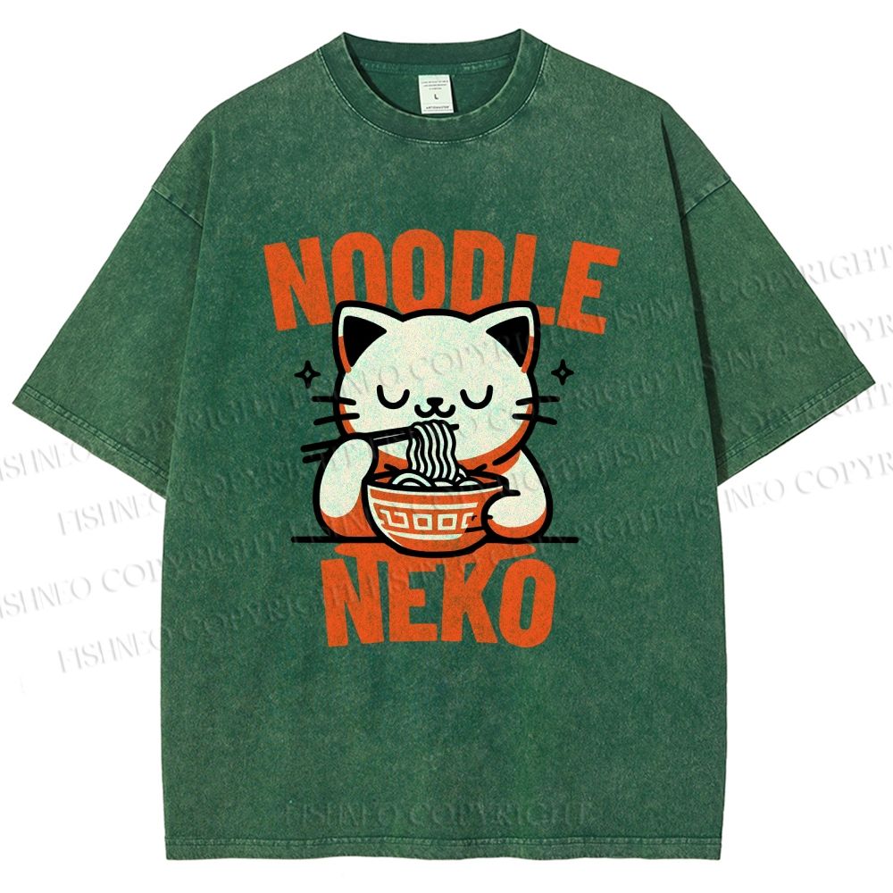 Unisex Noodle Neko Printed Washed Tee