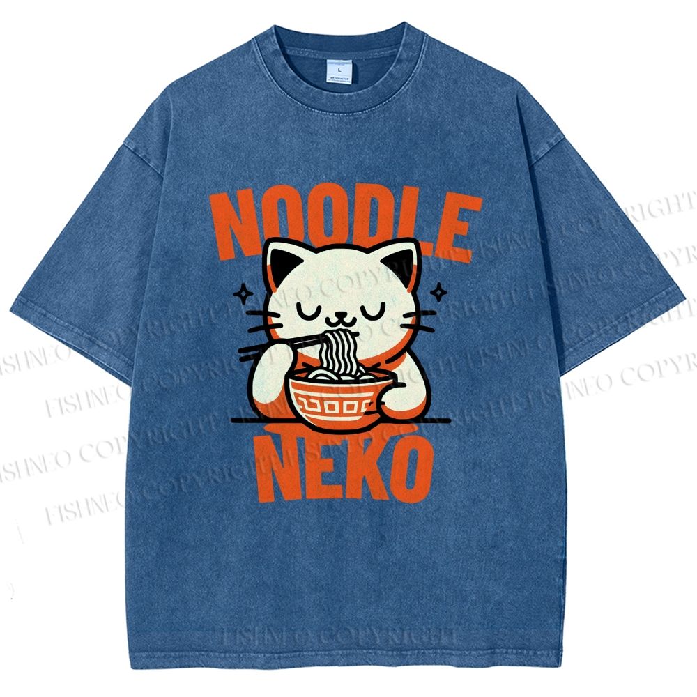 Unisex Noodle Neko Printed Washed Tee