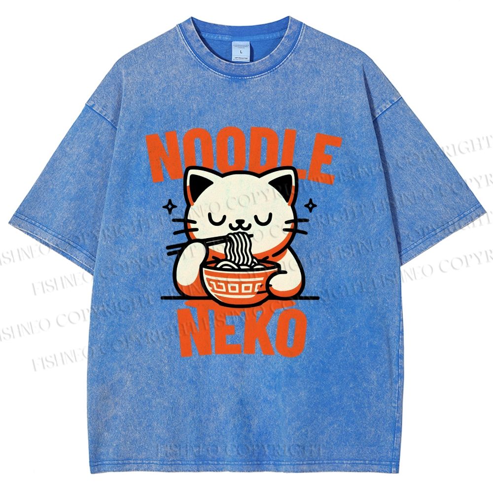 Unisex Noodle Neko Printed Washed Tee