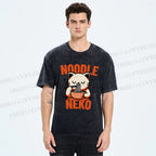 Unisex Noodle Neko Printed Washed Tee