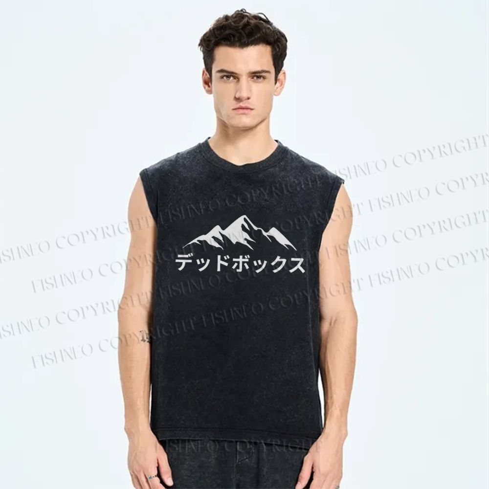 Unisex Mountain Printed Washed Tank Top