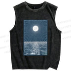 Unisex Wave And A Sun Printed Washed Tank Top