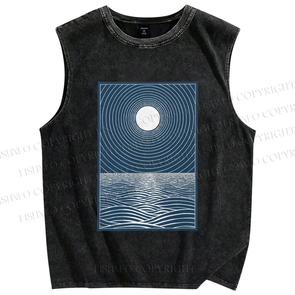 Unisex Wave And A Sun Printed Washed Tank Top