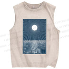 Unisex Wave And A Sun Printed Washed Tank Top
