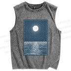 Unisex Wave And A Sun Printed Washed Tank Top