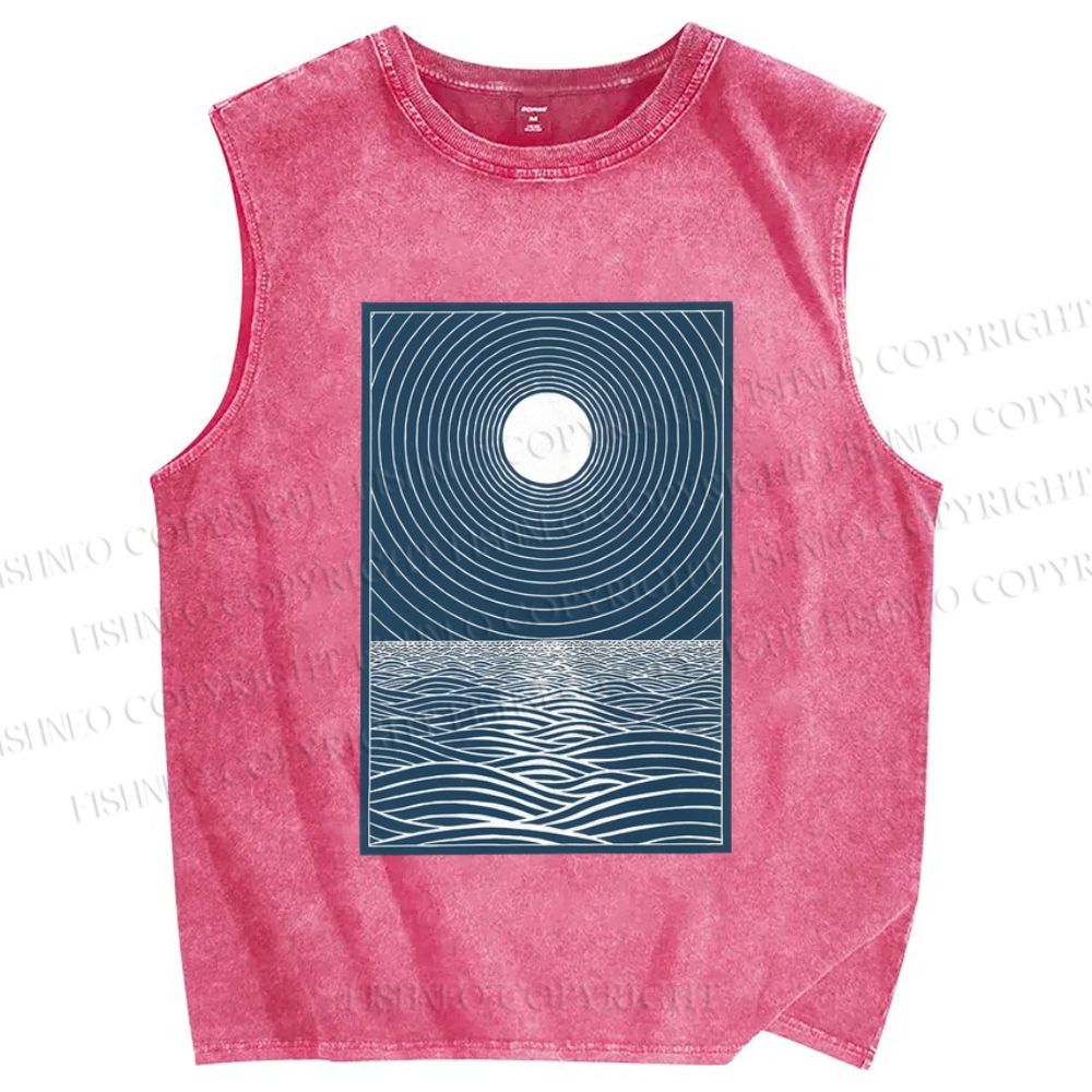 Unisex Wave And A Sun Printed Washed Tank Top