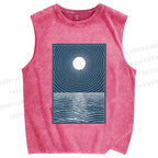 Unisex Wave And A Sun Printed Washed Tank Top