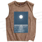 Unisex Wave And A Sun Printed Washed Tank Top