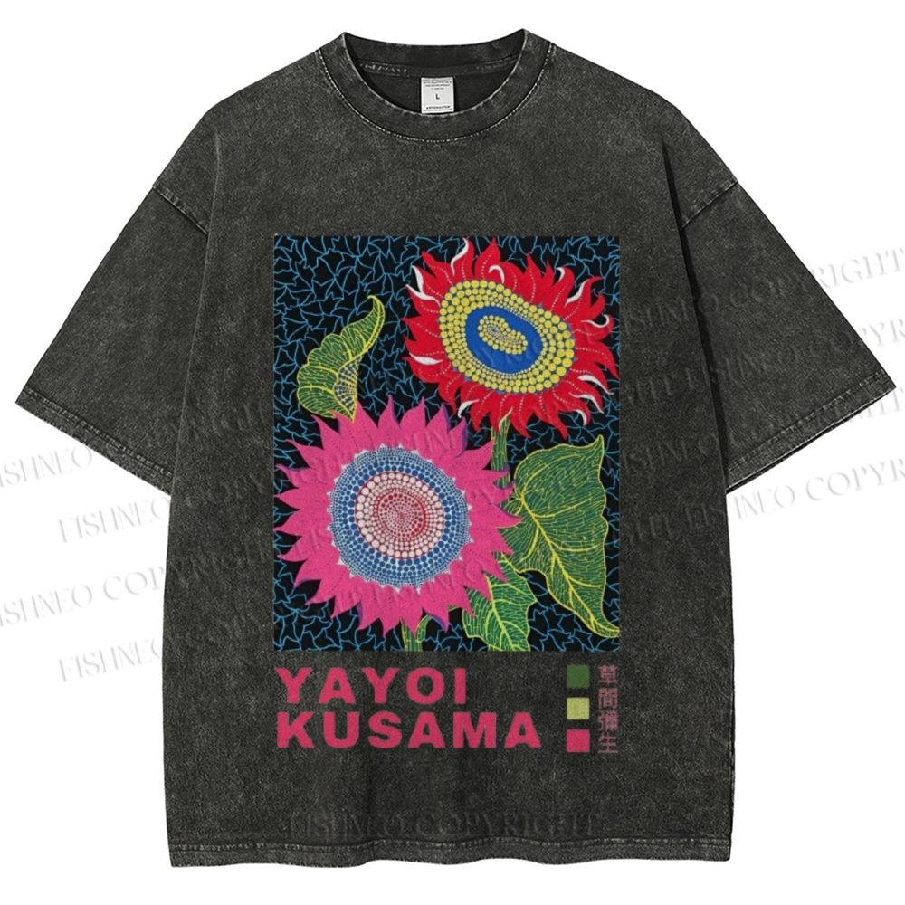 Unisex Yayoi Kusama Sunflower Printed Washed Tee