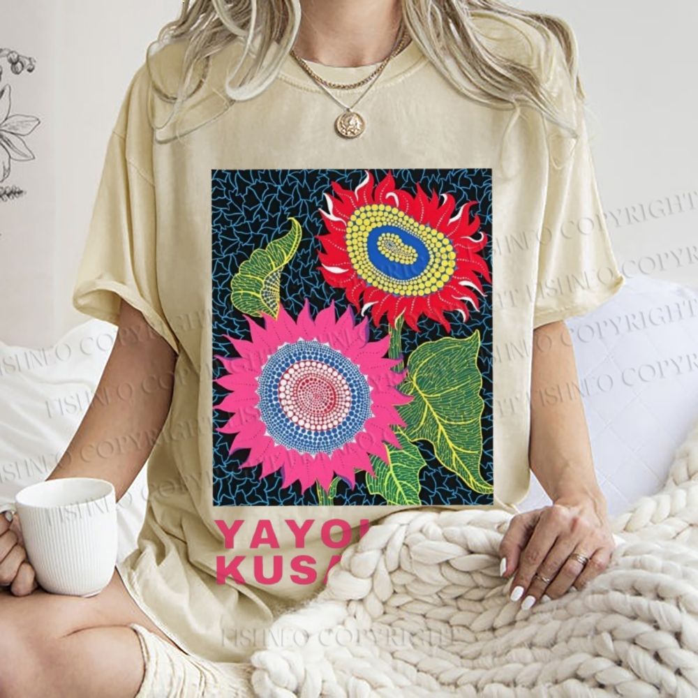 Unisex Yayoi Kusama Sunflower Printed Washed Tee