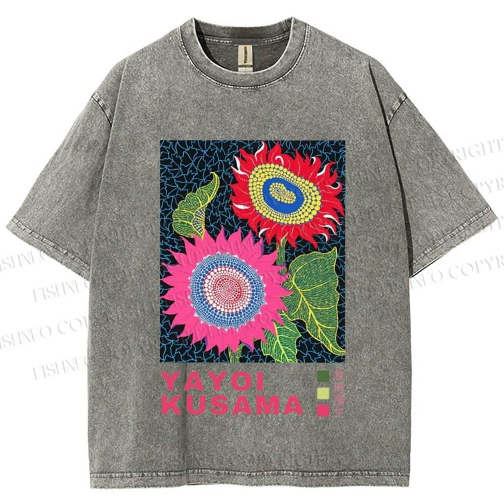 Unisex Yayoi Kusama Sunflower Printed Washed Tee
