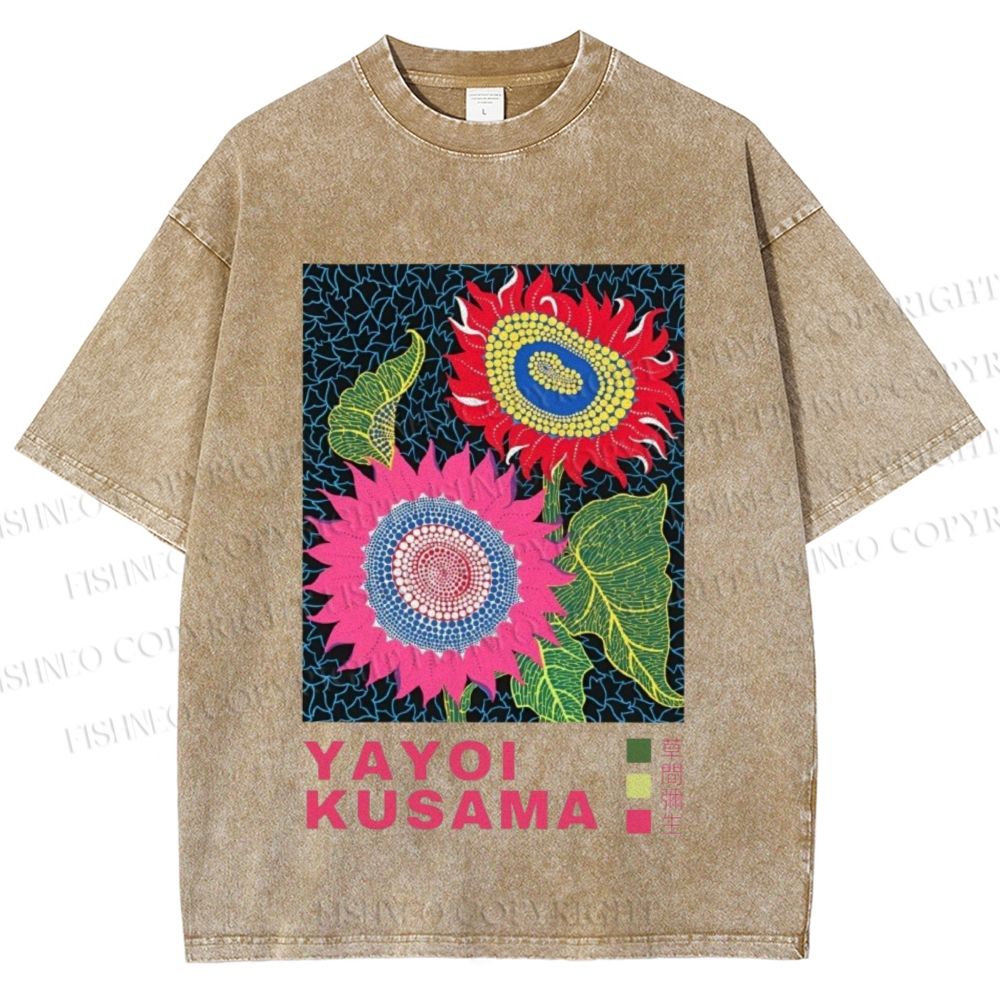 Unisex Yayoi Kusama Sunflower Printed Washed Tee