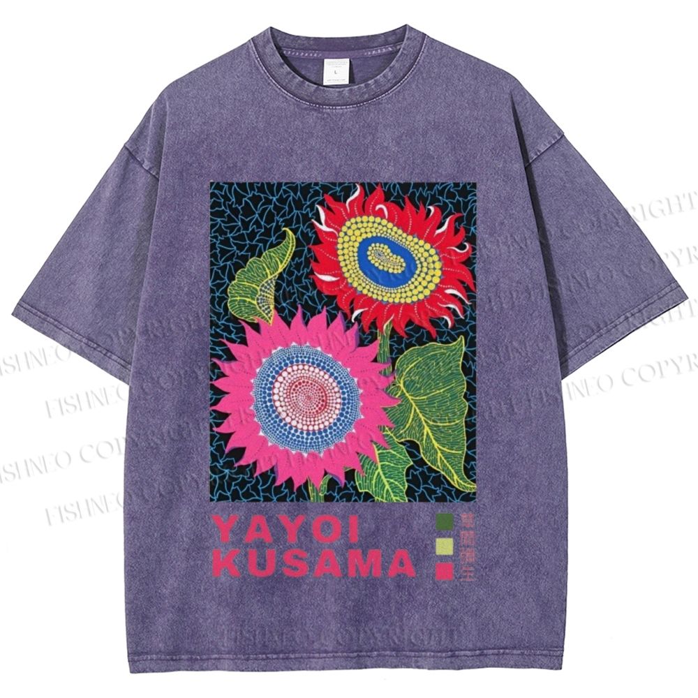Unisex Yayoi Kusama Sunflower Printed Washed Tee