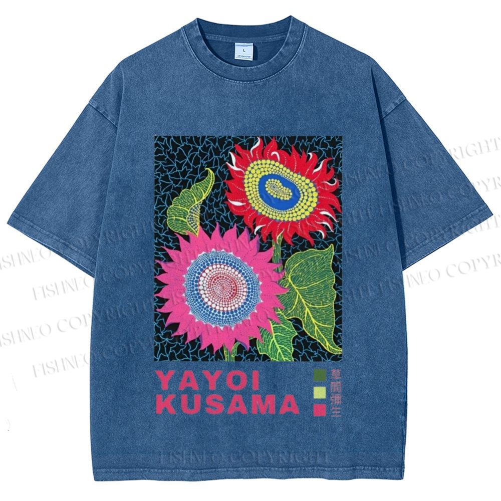 Unisex Yayoi Kusama Sunflower Printed Washed Tee
