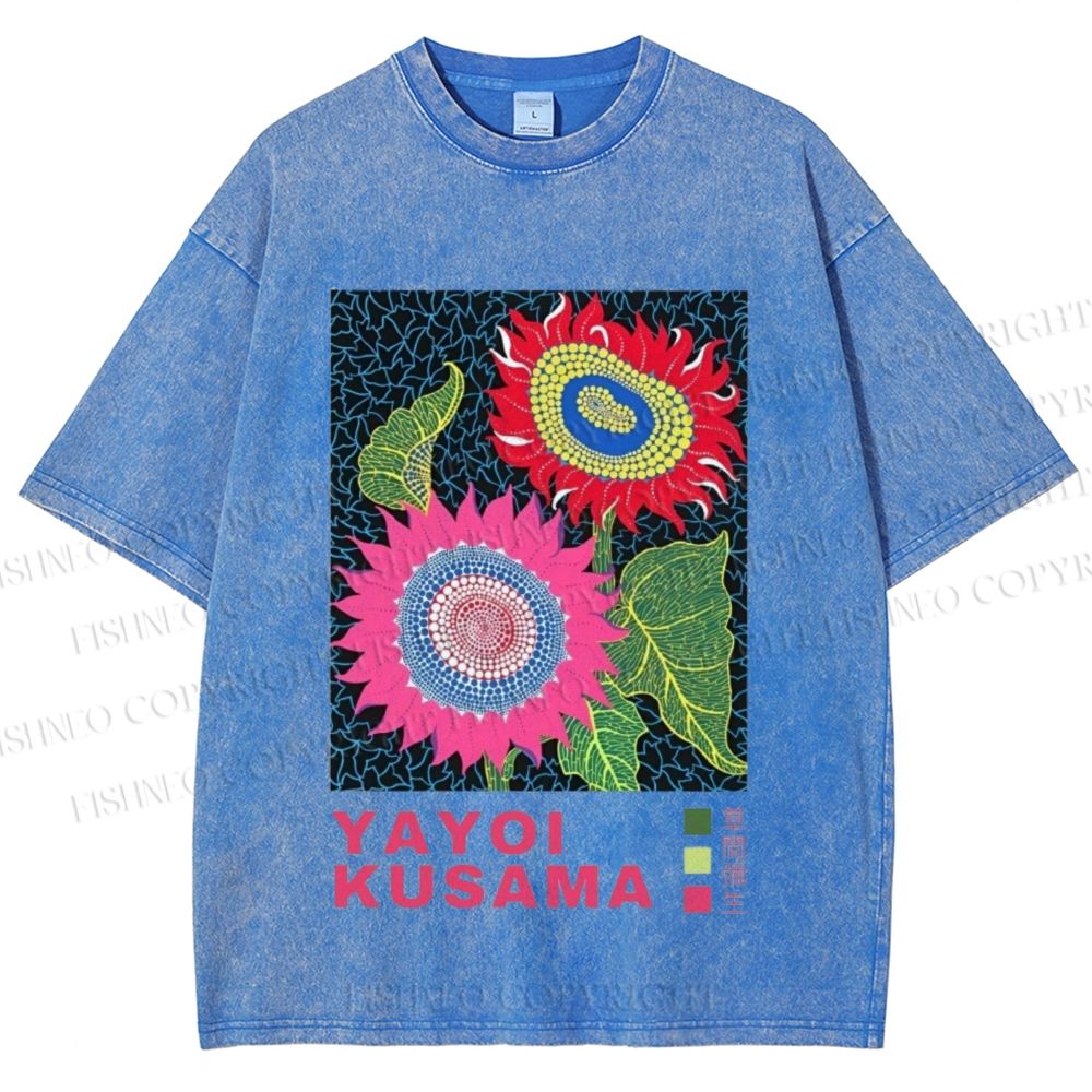 Unisex Yayoi Kusama Sunflower Printed Washed Tee