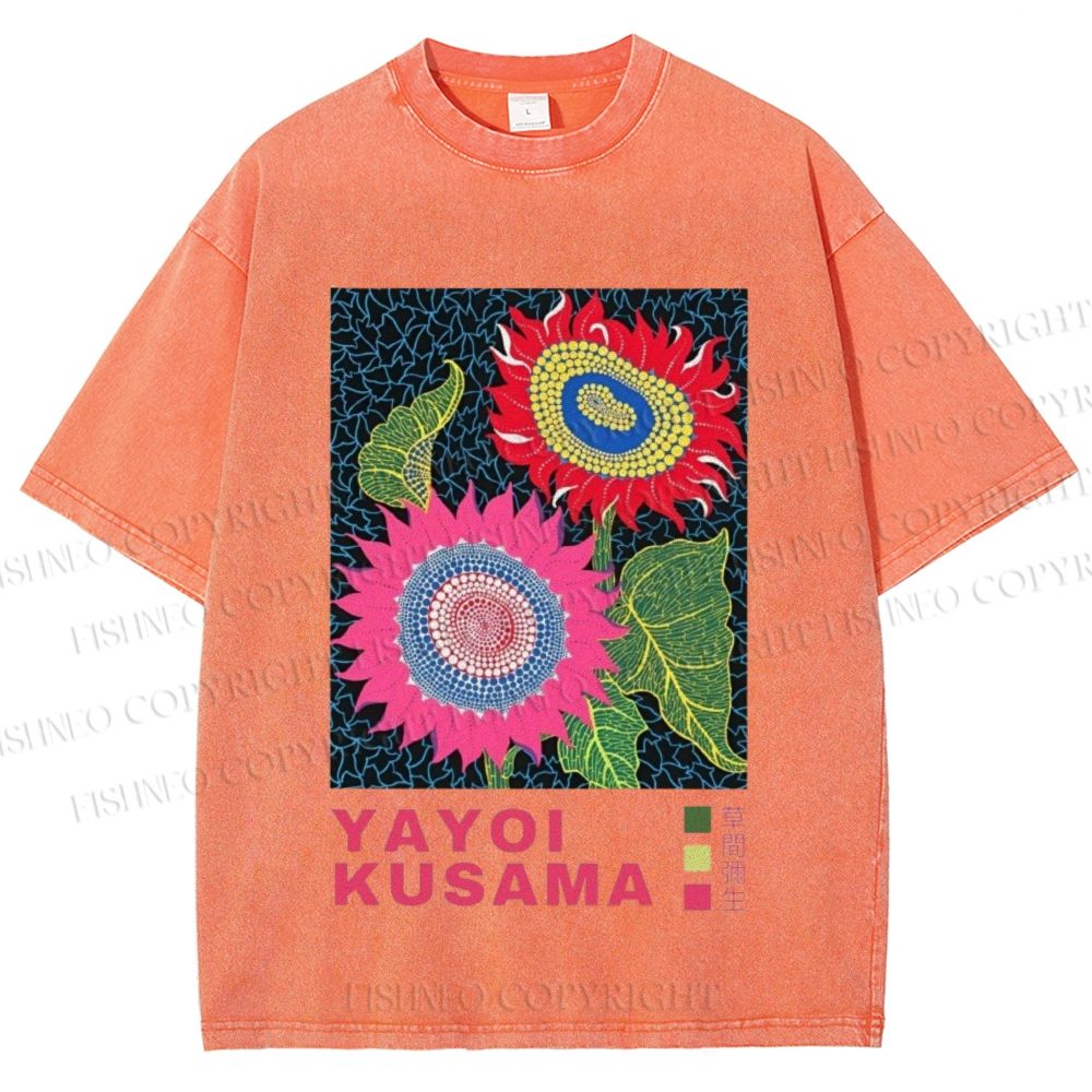 Unisex Yayoi Kusama Sunflower Printed Washed Tee