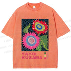 Unisex Yayoi Kusama Sunflower Printed Washed Tee