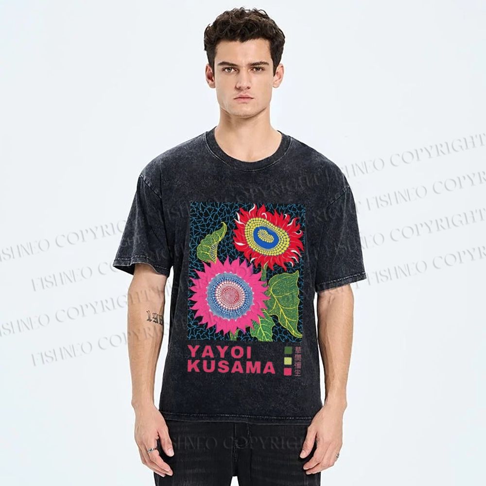 Unisex Yayoi Kusama Sunflower Printed Washed Tee