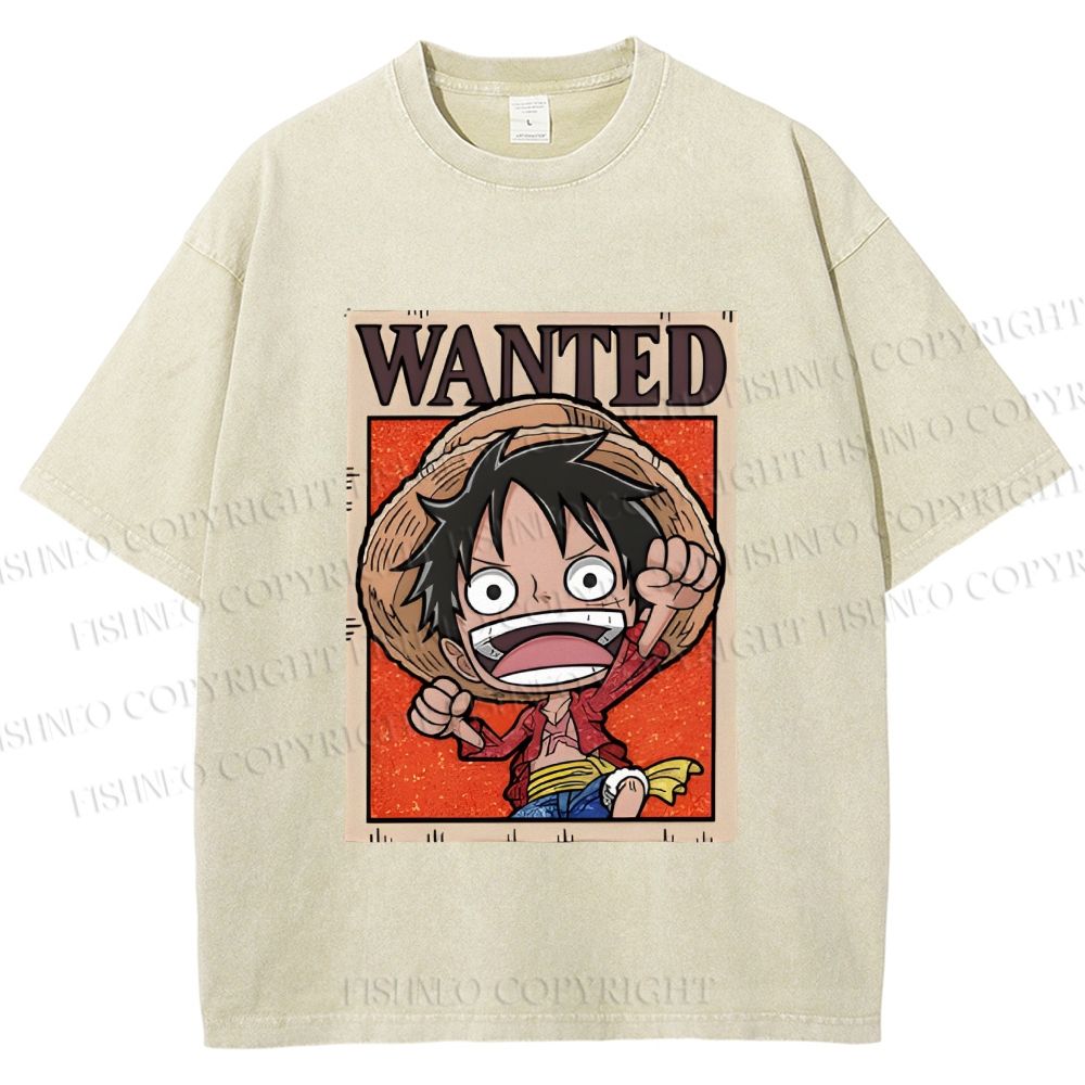 Unisex Luffy Printed Washed Tee